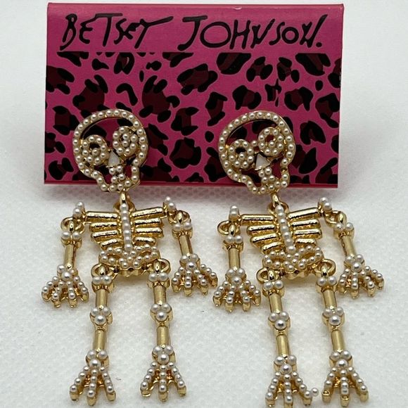 Betsey Johnson Jewelry - EARRINGS! HALLOWEEN! Betsey Johnson Jointed Skeleton Mini Pearl and Gold BNWT